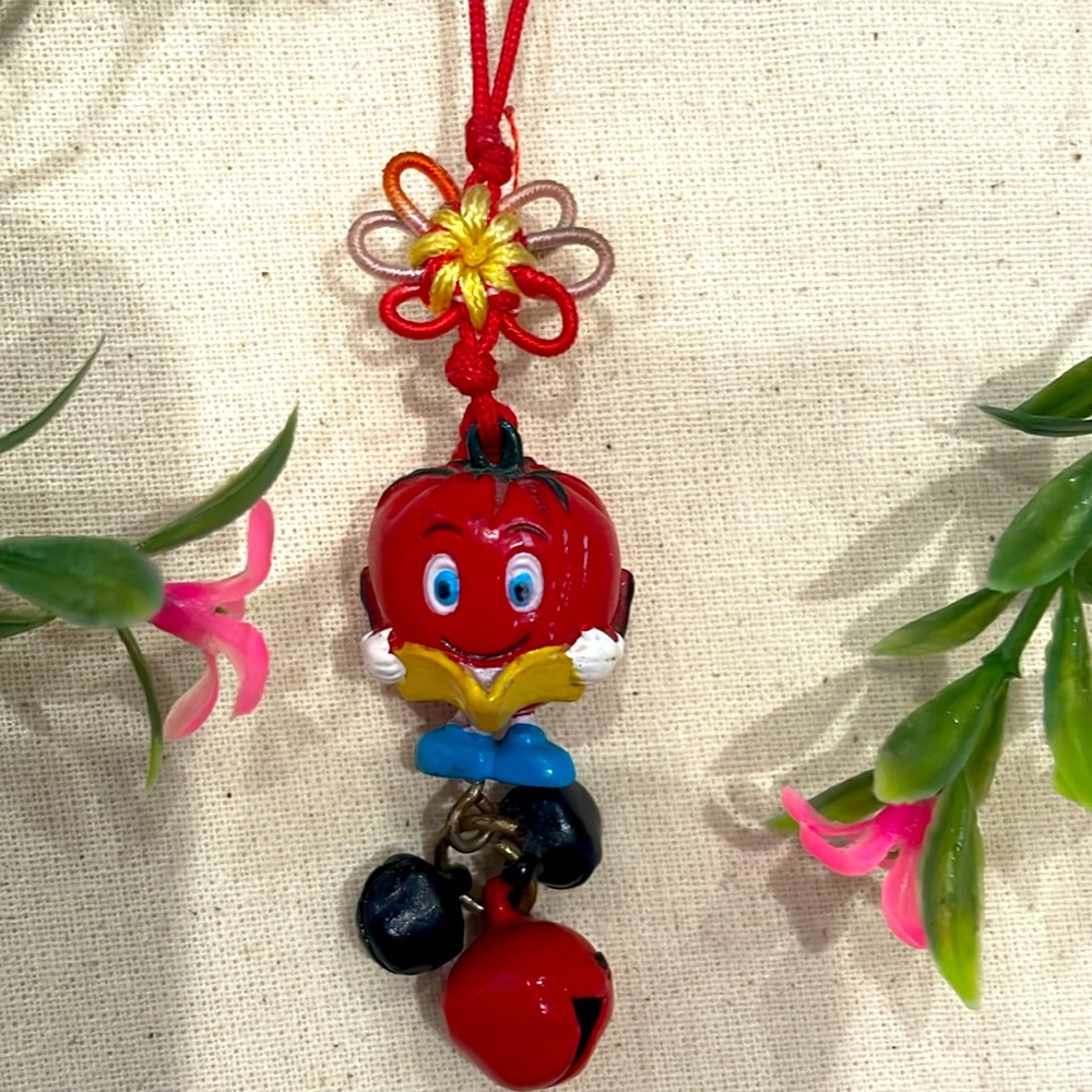 Korean Apple Boy Figurine Keychain Purse Charm Book Lover Bell New